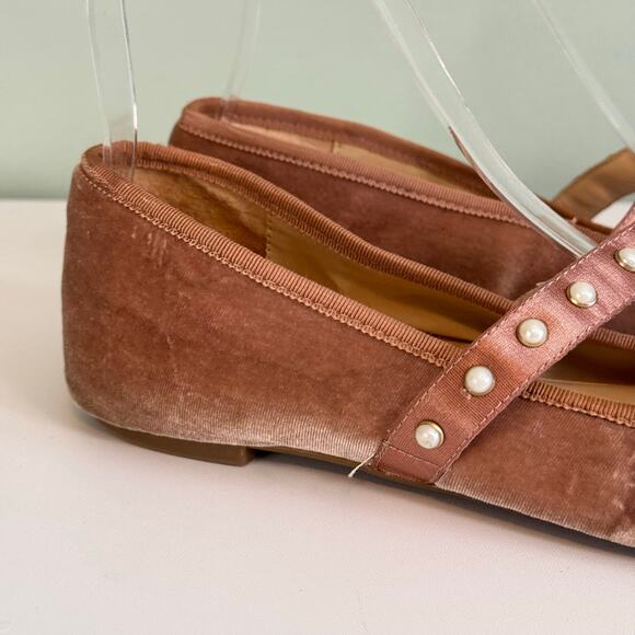 Jessica Simpson Lomanna Velvet Ballet Flat Shoes 9 Pink Bow Slip On Square Toe - Picture 3 of 15